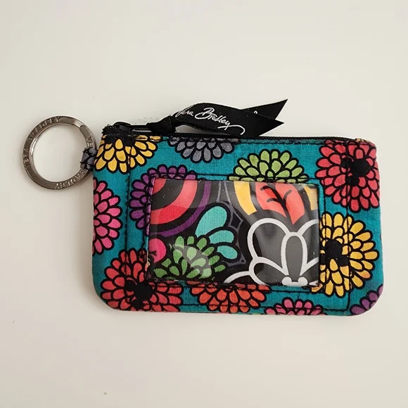 Vera Bradley Teal Floral Quilted ID Keychain Wallet - Picture 1 of 5